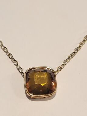 Gold-Tone NRQ Smoky Brown Facet Pendant Necklace - Women Jewelry 18: Long